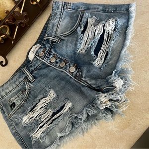 KanCan Button Fly Distressed denim shorts